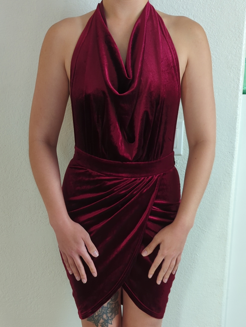 Alice + Olivia Velvet Halter Mini Dress in Wine